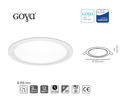 12w Led Panel Yuvarlak Slim Armatür Sıva Altı Günışığı 3000K GOYA